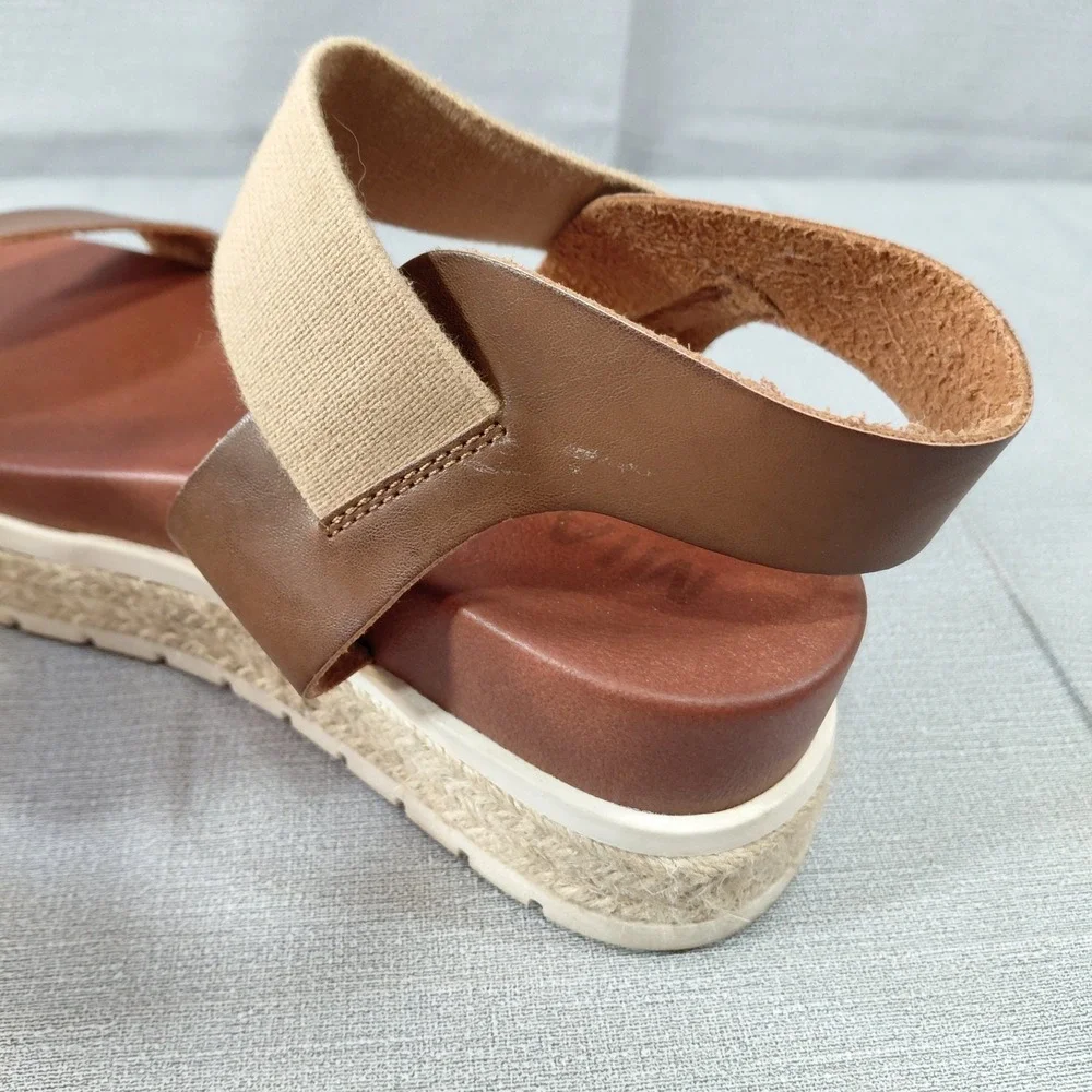 Mia Platform Espadrille Sandals Women's 10 Slip On Ankle Strap Brown Cream